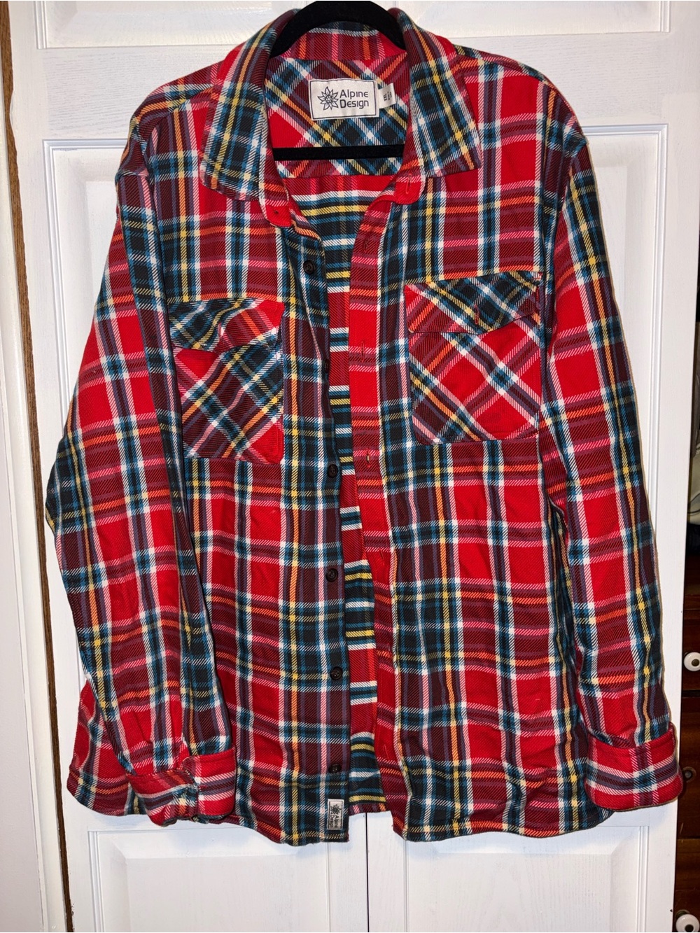 Alpine Design Red Plaid Button-Down Shirt with Yellow and Blue Accents